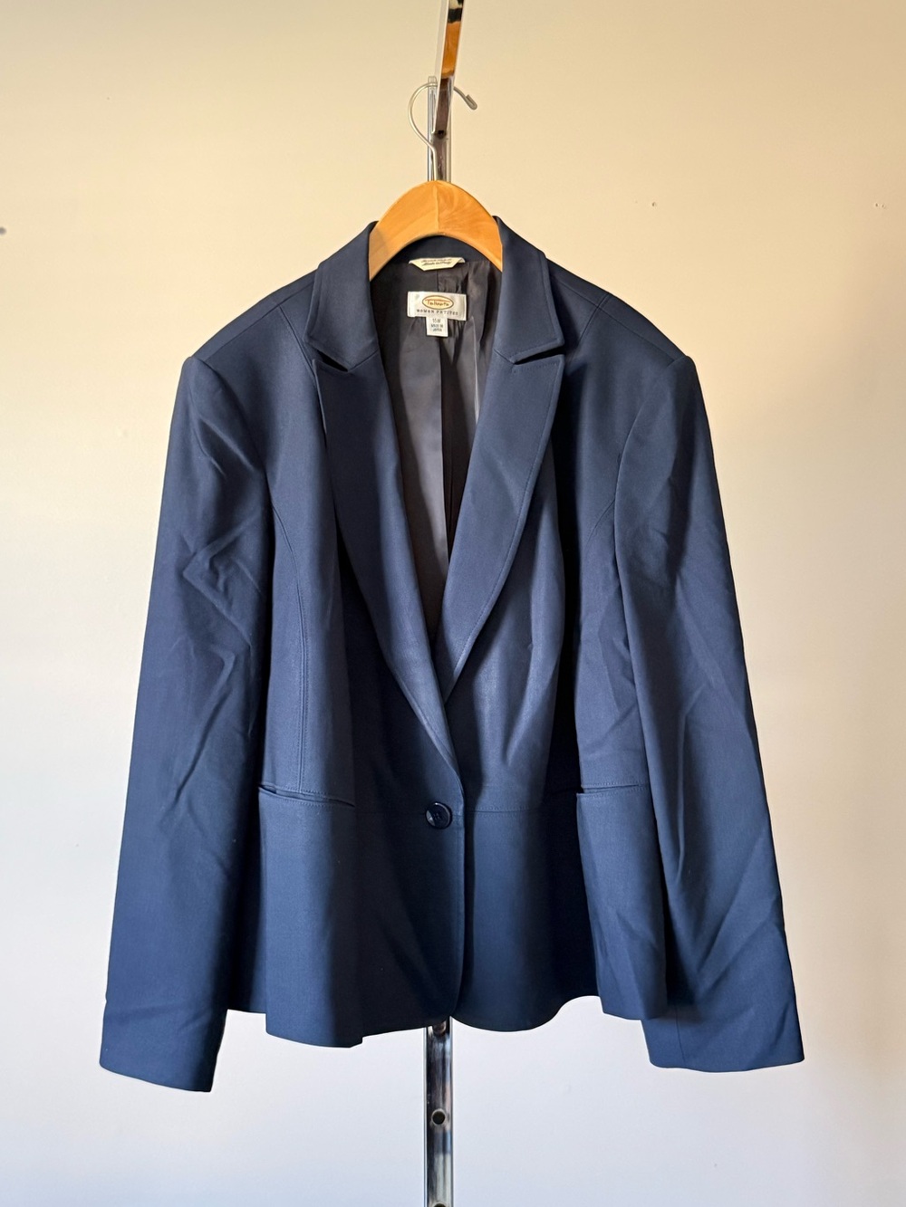 Talbots Navy Italian Wool Stretch One Button Blazer Jacket Plus Petite 16WP